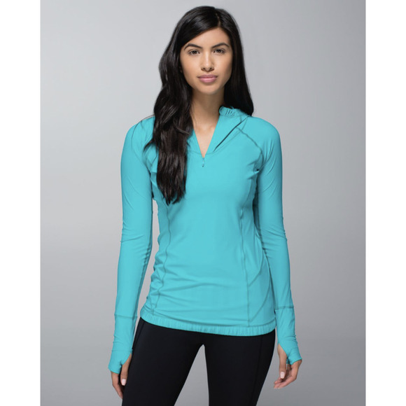 Lululemon UPF50 Lightweight Run Surf Hoodie Long Sleeve Slim 4 Turquoise - Picture 4 of 14